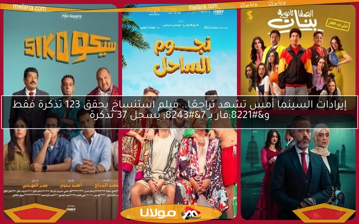 إيرادات السينما أمس تشهد تراجعًا.. فيلم استنساخ يحقق 123 تذكرة فقط و”فار بـ 7″ يسجل 37 تذكرة