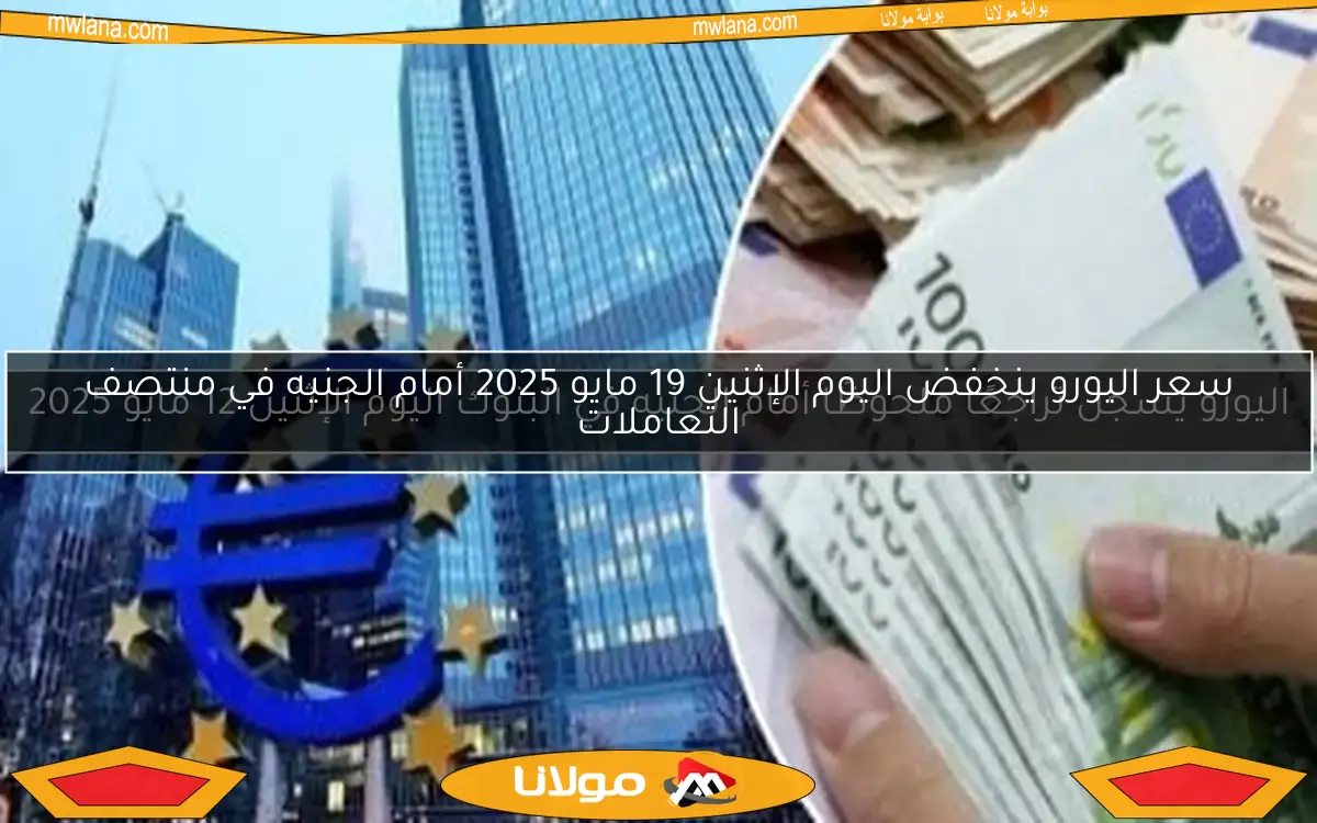 سعر اليورو ينخفض اليوم الإثنين 19 مايو 2025 أمام الجنيه في منتصف التعاملات