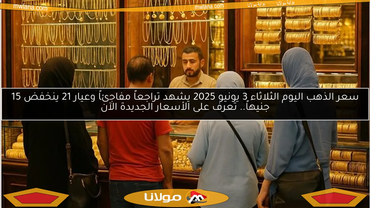سعر الذهب اليوم الثلاثاء 3 يونيو 2025 يشهد تراجعاً مفاجئاً وعيار 21 ينخفض 15 جنيهاً.. تعرف على الأسعار الجديدة الآن