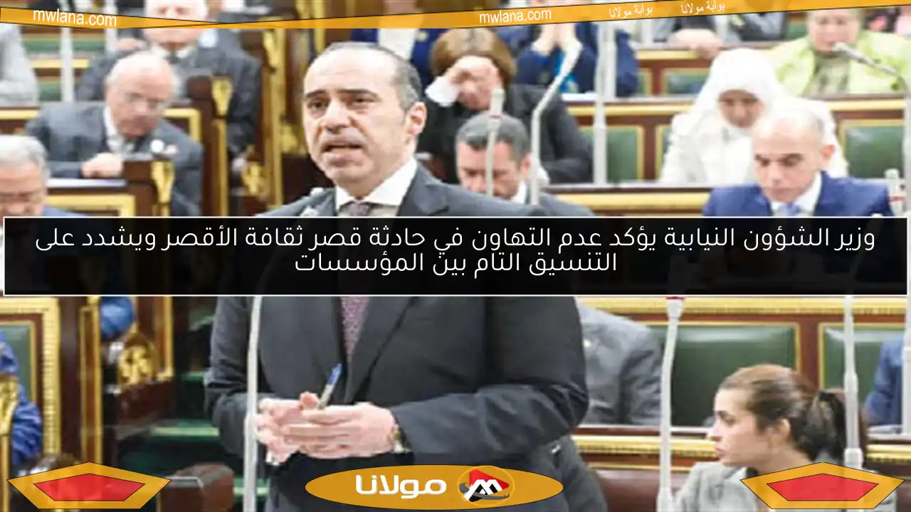وزير الشؤون النيابية يؤكد عدم التهاون في حادثة قصر ثقافة الأقصر ويشدد على التنسيق التام بين المؤسسات